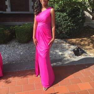 Pink One Shoulder Mesh Dress